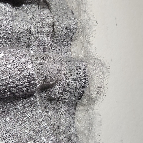 Chicos Sweater Womens Size 2 Sequins gray Lace Wool Mohair Whimsy - Picture 3 of 7